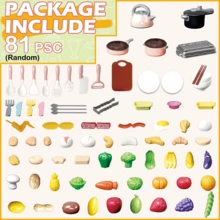 Juego de cocina de juguete mini para niños, juguetes de cocina realistas que incluyen tetera rosa, ollas, sartén, parrilla, utensilios de cocina, pizza, mariscos, juguetes para cortar verduras, cesta de compras, regalo educativo para niños y niñas de 3-6 años, juguete divertido para jugar en casa con los padres - Multicolor - Ver 15