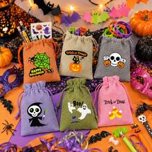 12 Halloween Decorative Gift Bags, Colorful Holiday Burlap Pouches With Drawstrings, 6 Unique Designs Including Bats, Pumpkins, Ghosts, Perfect For Gift Wrapping During Halloween Celebrations - Multicolor - View 4