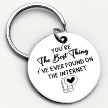 Romantic Internet Lover Quote Keyring, Stainless Steel Round Keychain, Sweet Present For Valentine Day, Anniversary, Long Distance Relationship Gift For Couples, Fashion Bag Pendant - A - View 3