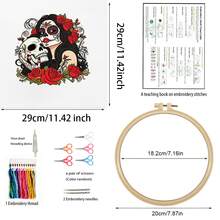 Adult Beginner Complete Gothic Embroidery Starter Kit For Decoration - Skull Rose Women's Face Pattern And Threads, Includes Embroidery Hoop, Instructions, Colorful Threads And Needles - 7.87x7.87 Inch Canvas, DIY Craft Project - Girl Skeleton - View 3