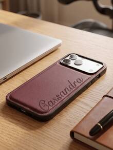 Personalized Initial Phone Case, Burgundy, Textured Design, 3D Carving & Gold Foil Craft, PU Leather, Compatible With IPhone 17 16 15 14 13 12 11 Pro Max And Plus Series, Full Coverage Design, Anti-Drop Anti-Scratch, Anti-Fingerprint Surface, Perfect Gift For Christmas And Anniversary - Burgundy - View 4