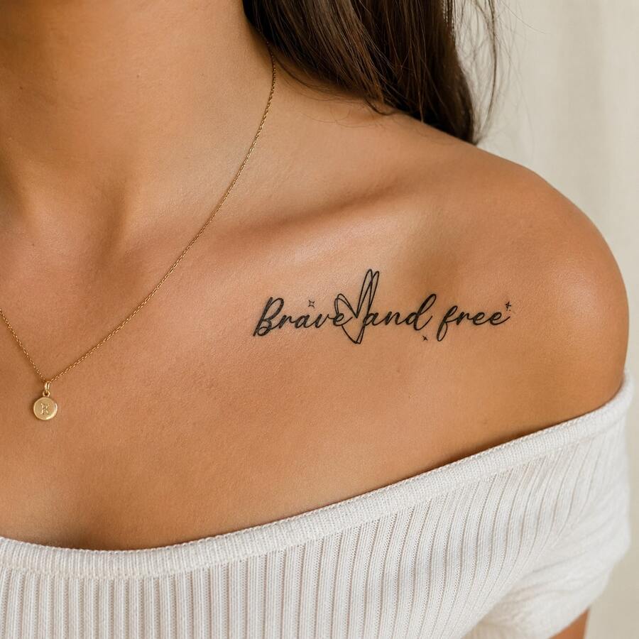 1 pieza Pegatina de tatuaje realista de PVC resistente al agua y anti-roce, patrón de letras "Valiente y Libre", adecuado para uso diario - Gris - Ver 1