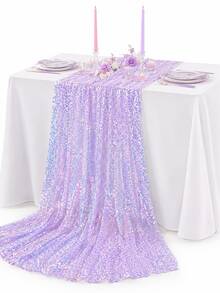 Purple Iridescent Sequin Table Runner 12x72 Inches, Mermaid Party Glitter Table Runner, Reusable Shiny Sequin Table Runner, Suitable For Underwater Birthday, Baby Shower, Wedding Decoration - Purple - View 2