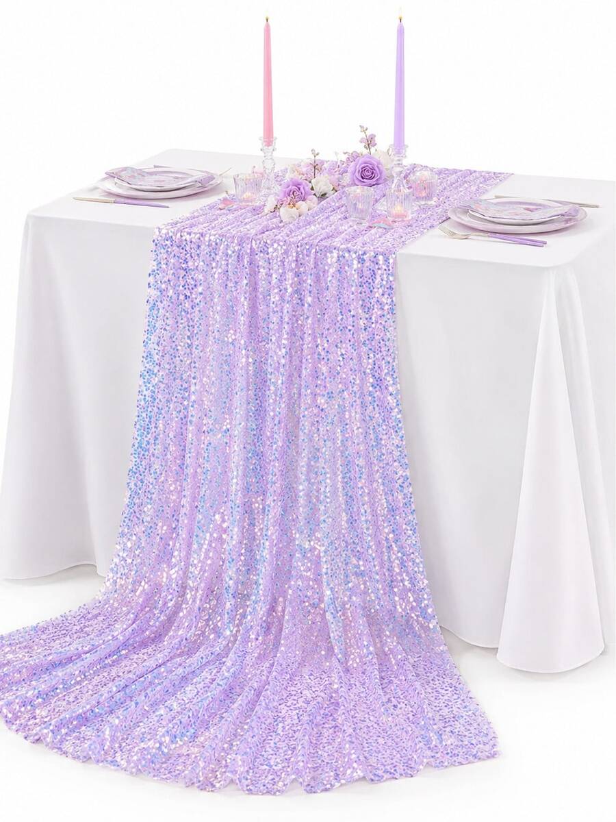 Purple Iridescent Sequin Table Runner 12x72 Inches, Mermaid Party Glitter Table Runner, Reusable Shiny Sequin Table Runner, Suitable For Underwater Birthday, Baby Shower, Wedding Decoration