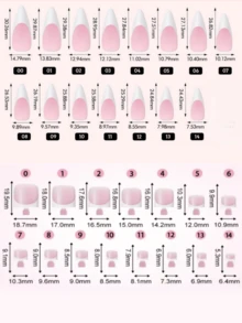 60片短方/長尖法式美甲假指甲片，白色與棕色法式美甲美甲套組，15種尺寸，極簡百搭風格，適合女性，四季適用 - 棕色 - 查看 8