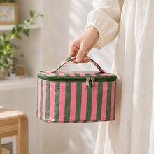 Personalized Striped Makeup Bag, Large Capacity Cosmetic Storage Bag, Portable Travel Toiletry Bag, Zipper Storage Bag, Suitable For Daily Use - Multicolor - View 7