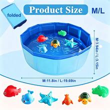 1 Peça Piscina Dobrável para Gatos com 6 Brinquedos de Piscina com Tema Oceânico que Apitam, Material de Silicone Macio, Essencial para Resfriamento de Gatos no Verão, Uso Interno/Externo, Sem Bateria Necessária, Piscina de Brinquedo Interativa em Formato de Peixe para Gatos - Multicolorido - Visão 8