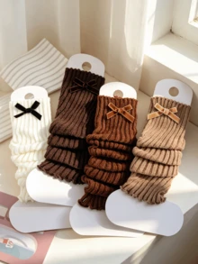 4 Pairs Girls Bow Knot Ribbed Knit Leg Warmers, Slouchy Leggings, Versatile Decorative Leg Warmers For Spring And Autumn - Multicolor - View 10