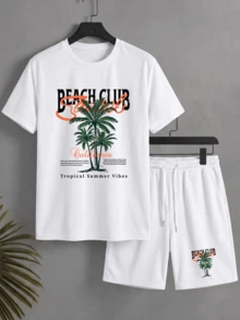Men's Summer Crew Neck Casual T-Shirt And Casual Shorts Set - White - View 6