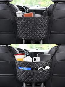 汽車座椅間網袋手提包收納架，絎縫皮革汽車座椅背收納袋與包包架，大容量收納袋，後座寵物與兒童隔板，女性汽車配件，通用汽車內飾收納整理，適用手機、錢包、化妝品 - A - 查看 2