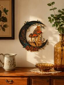 1pc 2D Flat Crescent Moon Wall Decor Plaque, Dark Pastoral Mushroom Butterfly Floral Wall Hanging, Mysterious Bohemian Plant Crystal Vine Wall Ornament, Gothic Crescent Moon Mushroom Wall Plaque, Magic Forest Butterfly Floral Crescent Moon Wall Hanging, Vintage Pastoral Floral Mushroom Crescent Moon Wall Decor, Occult Witchcraft Crystal Mushroom Wall Ornament, Goblin Natural Greenery Crescent Moon Decor Plaque - Multicolor - View 8