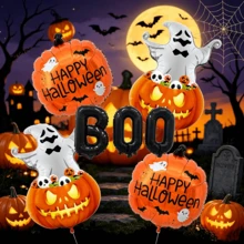 Halloween Party Balloon Kit With 16 Inch Black "BOO", Pumpkin, Pumpkin Ghost Aluminum Foil Balloons, Suitable For Halloween Party Decoration - Halloween Balloon Set - View 2