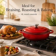 4L Round Enamel Cast Iron Pot With Lid And Dual Side Handles, 28cm Red Green Braising Stew Pot - View 1