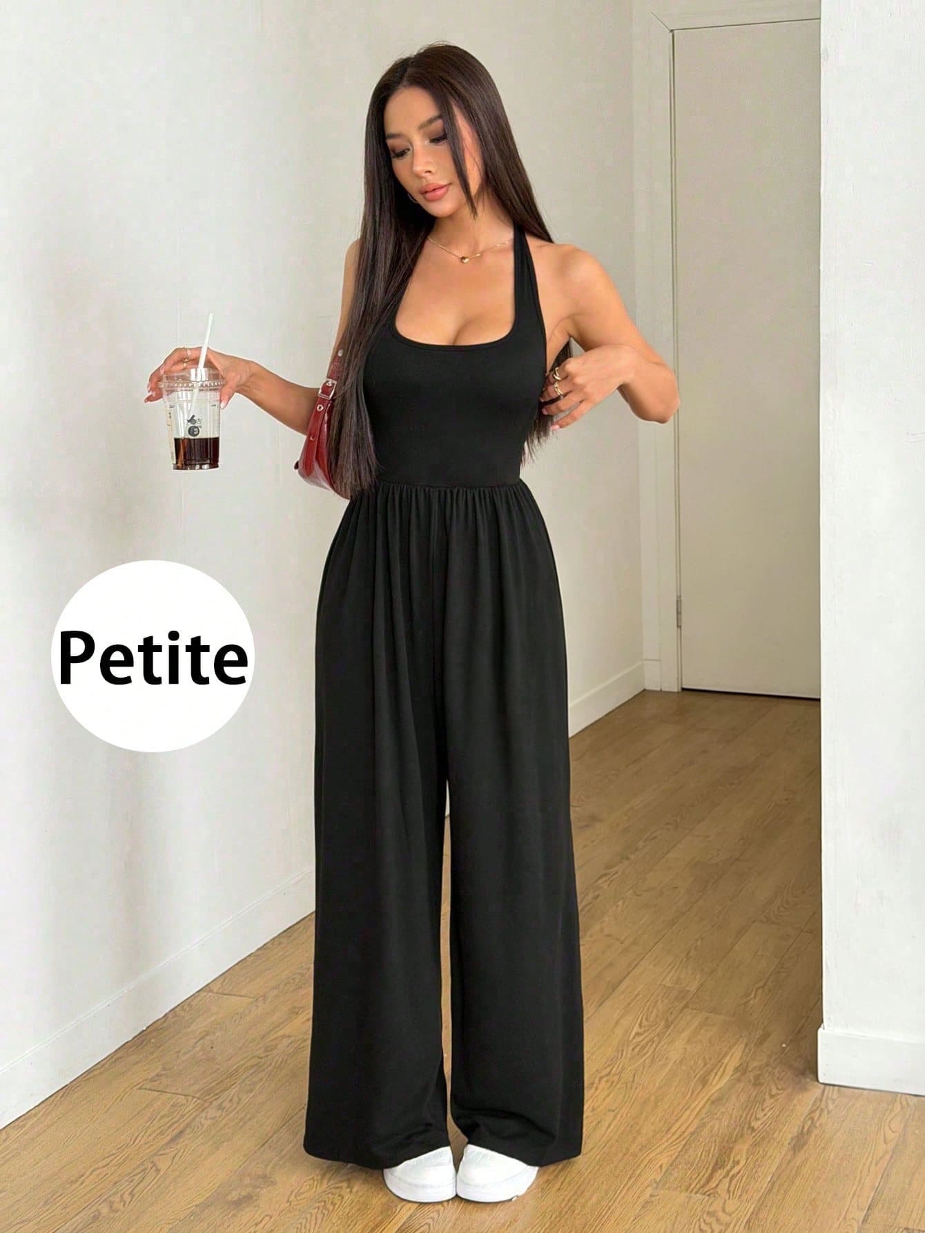 AiTyi 女款掛脖連身褲,小碼,休閒風格,室內健身,塑形日常通勤 Y2K 風格,女款運動服飾,黑色夏季 - 黑色 - 查看 1
