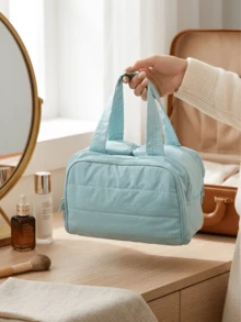 Doppelt breite Öffnung, große Kapazität, Plüsch-Make-up-Tasche, multifunktionale Damen-Reise-Tragetasche, tragbare Toilettenartikel-Aufbewahrungstasche, geeignet für Schule, Zuhause, Outdoor-Alltagsgebrauch und Sommerurlaub-Reise-Essentials - Verschiedenfarbig - Übersicht 7