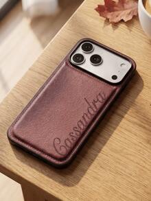 Personalized Initial Phone Case, Burgundy, Textured Design, 3D Carving & Gold Foil Craft, PU Leather, Compatible With IPhone 17 16 15 14 13 12 11 Pro Max And Plus Series, Full Coverage Design, Anti-Drop Anti-Scratch, Anti-Fingerprint Surface, Perfect Gift For Christmas And Anniversary - Burgundy - View 3