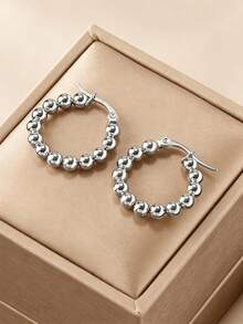 1 Pair Fashionable Stainless Steel Bead Earrings For Women - Multicolor - View 2