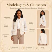 Elegant White Women's Outfit With Cropped Jacket And Short Skirt, Embroidered With Sparkling Rhinestones. A Sophisticated Feminine Look For Parties, Work, Dates, And Special Occasions. - 白色 - 查看 7