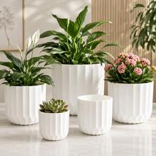 1 件装加厚塑料花盆室内桌面竖条纹绿植苗圃 - 白色 - 查看 1