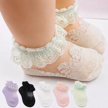 1 Pair Baby Girls' Lace Princess Short Socks, Lightweight, Breathable, Invisible Socks For Infants & Toddlers, Elegant Princess Style, Comfortable For Everyday Wear & Learning To Walk, Spring/Summer - Multicolor - View 2