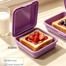 Reusable Sandwich Lunch Box 350ml/600ml, Flip‑Top Buckle Food Container, Food‑Grade PP, Microwave Friendly Portable Meal Box, Plastic Food Box For Work Travel Daily Use Christmas Halloween Party Kitchen Accessories - View 13
