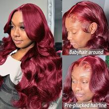 30 Inch 99j Burgundy Wig Human Hair 13x6 HD Body Wave Lace Front Wigs Human Hair Pre Plucked 13x4 Glueless Red Burgundy Human Hair Wigs 15A 100% Colored Lace Frontal Wigs For Women - S99J - 查看 10