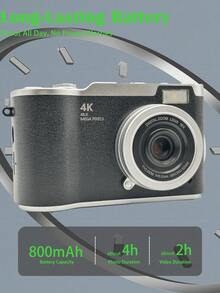 Cámara digital compacta con zoom óptico 18X y 48MP, enfoque automático, video 4K, detección de rostros, pantalla giratoria de 2.4", batería recargable - LK-007 negro - Ver 8