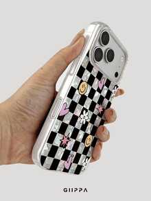 GIIPPA 1pc Black & White Grid And Ditsy Floral Pattern Design Phone 17 Pro Max Phone Case, Compatible With Phone 16 Pro Max, 15 Pro Max, 14 Pro Max, 11/12/13/14/15/16 Pro Max Plus, Korean Style High-End Fashion Fun Elegant Design For Men And Women, Perfect Gift For Girlfriend On Christmas, Valentine's Day, Easter, Wedding Season And Birthday! - Multicolor - View 5