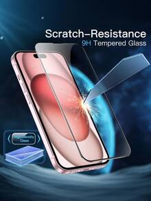 2片裝全螢幕鋼化玻璃螢幕保護貼，相容 iPhone 17/16/15/14/13/12/11 Pro Max/Plus/Mini/XR/XS Max，9H 硬度防刮防碎 高清透明 黑邊全覆蓋保護膜 - 透明-black border - View 4