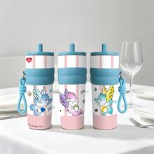Care Bears Angel Wings Insulated Tumbler, Pink And White Striped Gradient Bear Portable Straw Cup With Lanyard, High Aesthetic Water Bottle, 1pc 25oz - 750ml - View 14
