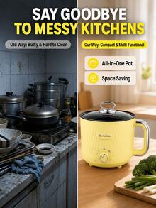 SOKANY 1.8L Mini Electric Hot Pot, Non-Stick Multi-Function Pot, 2-Level Temperature Control, Portable Ramen Pot, Suitable For Dorms And Apartments, Perfect For Stir-Fry, Soup And Hot Pot - Creamy Yellow Single Layer - View 12