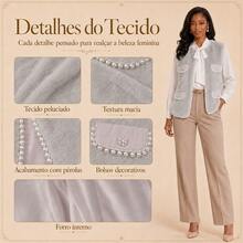 Elegant White Women's Outfit With Cropped Jacket And Short Skirt, Embroidered With Sparkling Rhinestones. A Sophisticated Feminine Look For Parties, Work, Dates, And Special Occasions. - 灰色 - 查看 3
