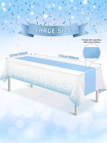1/6/12pcs 54 X 108 Inch White & Blue Polka Dot Premium Disposable Plastic Tablecloth - Polka Dot Plastic Tablecloth Printed Long Tablecloth, Suitable For Rectangular Tables, Camping Tablecloth, Birthday Party, Picnic, Baby Shower, Engagement Party Decoration - Light Blue and White - View 4