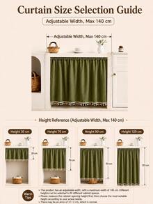 1 buah Tirai Wastafel Tanaman Hijau Mini, Latar Belakang Putih Krem dengan Cetakan Ranting Kecil, Kain 100% Poliester dengan Pinggiran Rumbai, Penutup Kabinet Anti Debu, Cocok untuk Dapur, Ruang Penyimpanan, Kamar Mandi, Dekorasi Gaya Pondok Pedesaan - hijau rumput - View 8