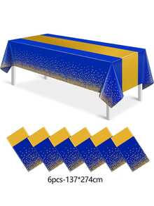 1/6/12pcs 54 X 108 Inch Blue & Gold Polka Dot Premium Disposable Plastic Tablecloth - Polka Dot Plastic Tablecloth Printed Long Tablecloth, Suitable For Rectangular Tables, Camping Tablecloth, Birthday Party Picnic Baby Shower Engagement Party Decoration - Blue Gold - View 9