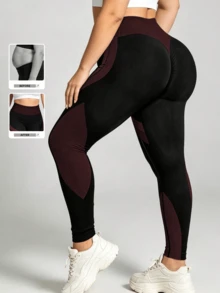 Plus Size Women's Seamless High Waist Tight Leggings, 4-Way Stretch Tummy Control Textured Yoga Pants, Suitable For All Season Sports, Fitness, Cycling, Running, Daily Wear - Multicolor - View 6
