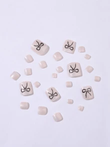 24片法式短方型穿戴式腳趾甲，彩色3D西瓜印花水鑽設計，時尚Y2K風格，亮面全覆蓋人造指甲，適合所有年齡的美甲用品 - 彩色 - 查看 2