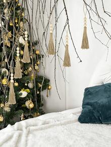 Handmade Natural Jute Rope Tassel Pendant, Rustic Wooden Bead String, Suitable For Christmas Tree DIY Handmade Wooden Bead Garland Projects, Weddings, Home Party Decoration (Natural Color) - Multicolor - View 2