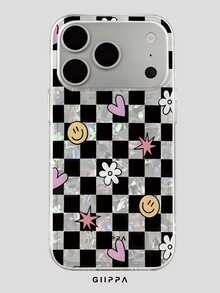 GIIPPA 1pc Black & White Grid And Ditsy Floral Pattern Design Phone 17 Pro Max Phone Case, Compatible With Phone 16 Pro Max, 15 Pro Max, 14 Pro Max, 11/12/13/14/15/16 Pro Max Plus, Korean Style High-End Fashion Fun Elegant Design For Men And Women, Perfect Gift For Girlfriend On Christmas, Valentine's Day, Easter, Wedding Season And Birthday! - Multicolor - View 1