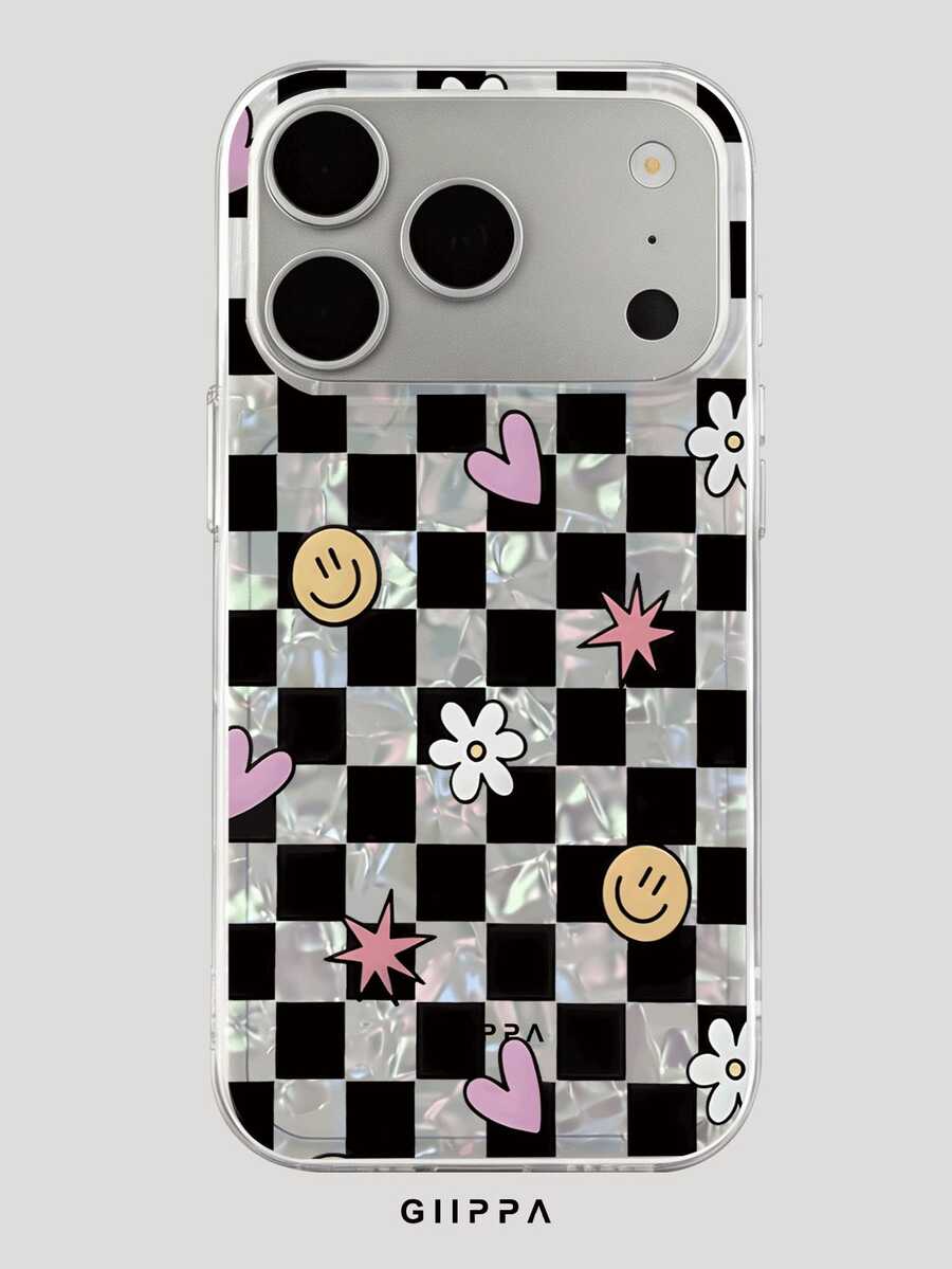 GIIPPA 1pc Black & White Grid And Ditsy Floral Pattern Design Phone 17 Pro Max Phone Case, Compatible With Phone 16 Pro Max, 15 Pro Max, 14 Pro Max, 11/12/13/14/15/16 Pro Max Plus, Korean Style High-End Fashion Fun Elegant Design For Men And Women, Perfect Gift For Girlfriend On Christmas, Valentine's Day, Easter, Wedding Season And Birthday! - Multicolor - View 1