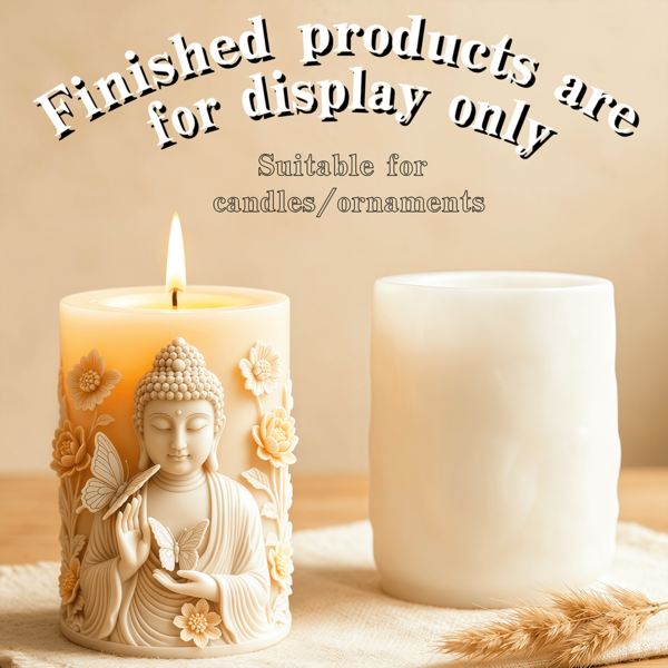 Tathagata Buddha Relief Statue Lotus Butterfly Column Shape Candle Silicone Mold New Chinese Style Buddha Relief Column Mold Reusable Easy Cleaning Easy Demold Suitable For Warm Home Desktop Decoration Zen Relief Handmade DIY Mold
