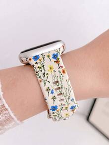 1 pièce Bracelet de montre en silicone à motif floral coloré à la mode, compatible avec Apple Watch 38/40/41/42/44/45/46/49mm, bracelet de montre de sport en silicone souple à motif floral pastoral pour Apple Watch femmes séries Ultra/SE/8/7/6/5/4/3/2/1, convient pour assortir aux tenues, usage quotidien, usage en vacances - Multicolore - Voir 1