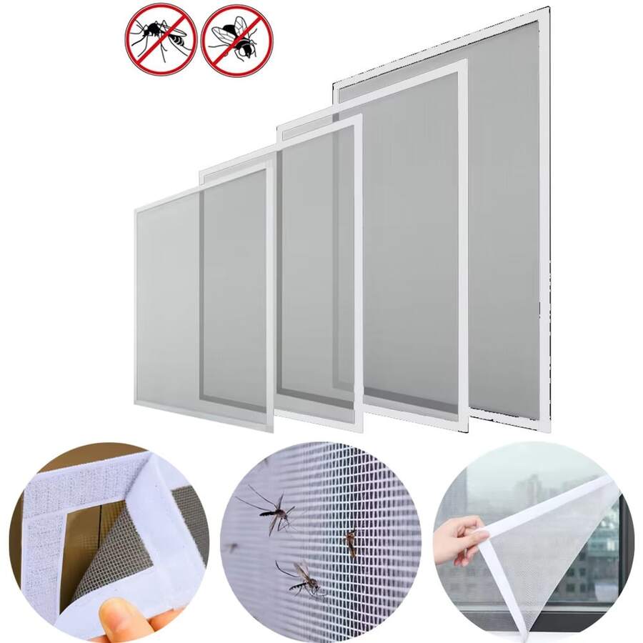 Malla de ventana blanca DIY, red mosquitera autoadhesiva con gancho y bucle, pantalla de insectos para ventana sin taladro - Varios estilos - Ver 1