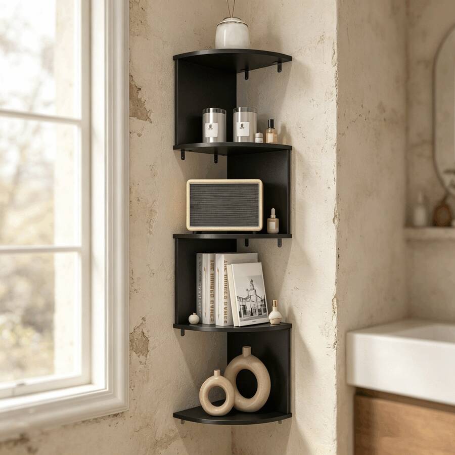 5-Tier Bathroom Wall-Mounted Storage Shelf, Triangle Corner Wall-Hanging Organizer, Essential Storage Solution For Small Apartments And Renters - Multicolor - View 1