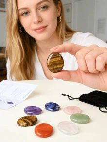 1PC Chakra Healing Worry Stones Set Natural Polished Oval Palm Massage Crystals Anxiety Relief Energy Stones For Reiki Meditation SPA - Thumb-pressing Stone + Bag - View 5