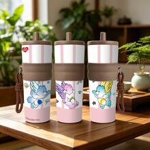 Care Bears Angel Wings Insulated Tumbler, Pink And White Striped Gradient Bear Portable Straw Cup With Lanyard, High Aesthetic Water Bottle, 1pc 25oz - 750ml - View 5