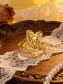 VceTd 1 Stück/2 Stück modisches romantisches Plumeria-Design Edelstahl Damen Schmuckset, geeignet für den täglichen Gebrauch von Frauen, Urlaubs-Ausflüge, Bankette, Musikfestivals oder als Urlaubsgeschenk für Frauen oder geliebte Menschen - Goldgelb - Übersicht 9