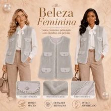 Elegant White Women's Outfit With Cropped Jacket And Short Skirt, Embroidered With Sparkling Rhinestones. A Sophisticated Feminine Look For Parties, Work, Dates, And Special Occasions. - 灰色 - 查看 5
