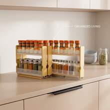 Bamboo Pull Out Spice Rack - Slide Out Seasoning Organizer For Cabinets, 8 Inch Narrow Design, Two-Tier Vertical Storage, Heavy Duty Natural Material - Natural - View 7