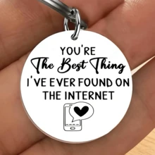 Romantic Internet Lover Quote Keyring, Stainless Steel Round Keychain, Sweet Present For Valentine Day, Anniversary, Long Distance Relationship Gift For Couples, Fashion Bag Pendant - A - View 1